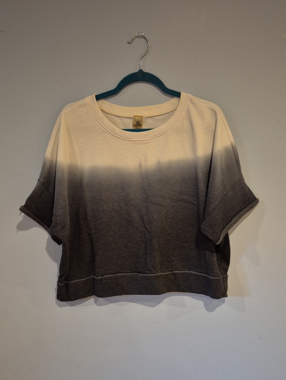 Dip-Dye Short Sleeve Crop Top in Cream and Gray